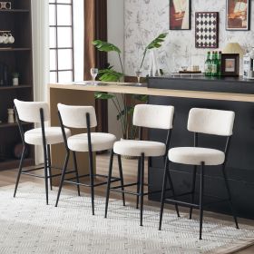 Set of 2 modern teddy fabric upholstered bar stools - Metal base high stool - Suitable for kitchen