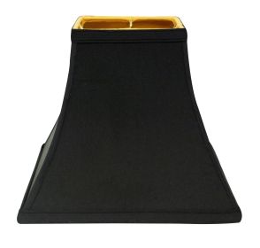 Square Bell Hardback Lampshade with Washer Fitter, Black Natural Fabric Lampshade with Gold Lining for Table Lamps, 6" Top x 12" Bottom x 10" Hei