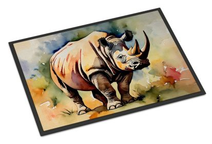 Rhinoceros Doormat Front Door Mat Indoor Outdoor Rugs for Entryway, Non Slip Washable Low Pile, 24H X 36W