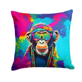 NEW Hippie Animal Chimpanzee Throw Pillow Machine Washable, Indoor Outdoor Decorative Pillow for Couch, Bed or Patio, 14Hx14W