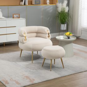 COOLMORE Upholstered Velvet Barrel Accent Chair with Ottoman,Accent Comfy Lounge Arm Chair and Footrest Stool Set