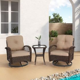 3 Pieces Outdoor Swivel Rocker Patio Chairs, 360 Degree Rocking Patio Conversation Set with Thickened Cushions and Glass Coffee Table for Backyard