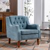 Blue Accent Chair, Living Room Chair, Footrest Chair Set with Vintage Brass Studs, Button Tufted Upholstered Armchair for Living Room