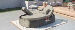 TOPMAX Outdoor Sun Bed Patio 2-Person Daybed with Cushions and Pillows
