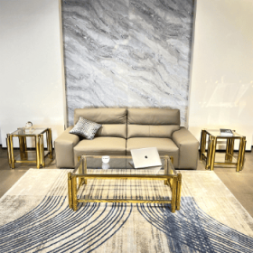 Modern Stainless Steel Coffee Table Set Set Of 3, Double-Layer Clear Tempered Glass Table Top, Coffee Table  Two End Side Table 3-Pieces Sets For Livi (Color: Gold)