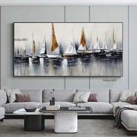 Handmade Hand Painted Wall Art On Canvas Abstract Horizontal Abstract Ocean Sailboat Landscape Modern Home Living Room hallway bedroom luxurious (size: 75X150CM)