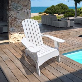 Outdoor or indoor Wood Adirondack chair with an hole to hold umbrella on the arm ,white (Color: as Pic)