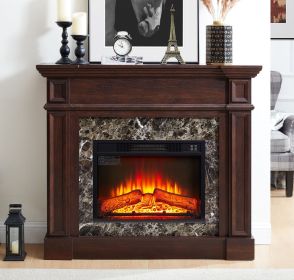 Electric Fireplace with Mantel, Fireplace Mantel, Fireplace Heater Freestanding, Realistic Stacked Stone Surround with Remote Control Timer LED Flame (Color: as Pic)