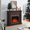 Electric Fireplace with Mantel, Fireplace Mantel, Fireplace Heater Freestanding, Realistic Stacked Stone Surround with Remote Control Timer LED Flame