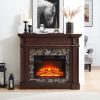 Electric Fireplace with Mantel, Fireplace Mantel, Fireplace Heater Freestanding, Realistic Stacked Stone Surround with Remote Control Timer LED Flame